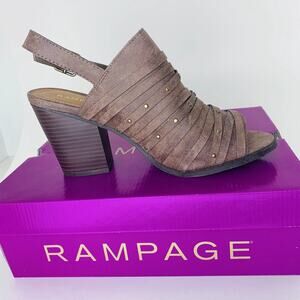 Rampage Poloma Women's Heel Sandals Vegan Block Heel Ankle Strap Brown Size 10